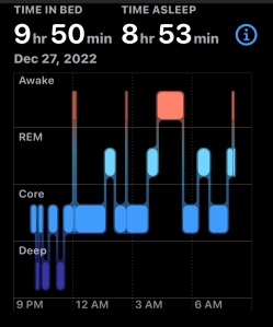 Screen from Apple's Health app showing a graph of how well I slept last night.